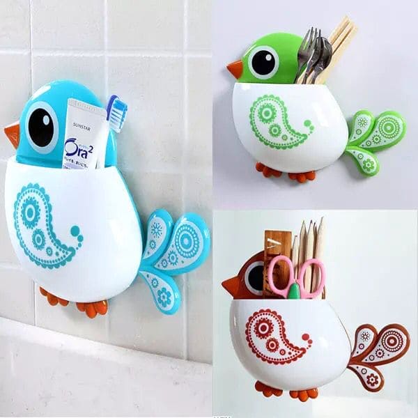 Cartoon Bird Pattern Suction Cup Tooth Brush Holder, Cute Cartoon Sucker Hook Toothbrush Holder, Wall Mounted Pen And Toothpaste Rack, Drain Free Comb Spoons Storage Box Cartoon Bird Pattern Suction Cup Tooth Brush Holder, Cute Cartoon Sucker Hook Toothbrush Holder, Wall Mounted Pen And Toothpaste Rack, Drain Free Comb Spoons Storage Box